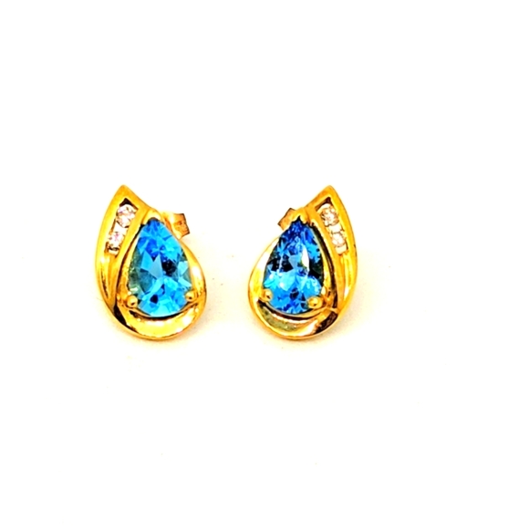 Blue Topaz & diamond earrings - Picture 3 of 3